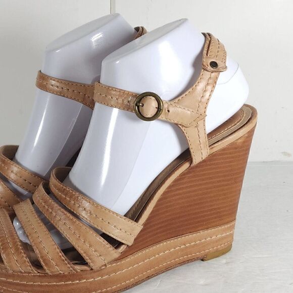 Frye Women’s Corrina Stitch US 9,5M Tan Leather Platform Wedge Sandals shoes - Picture 2 of 12